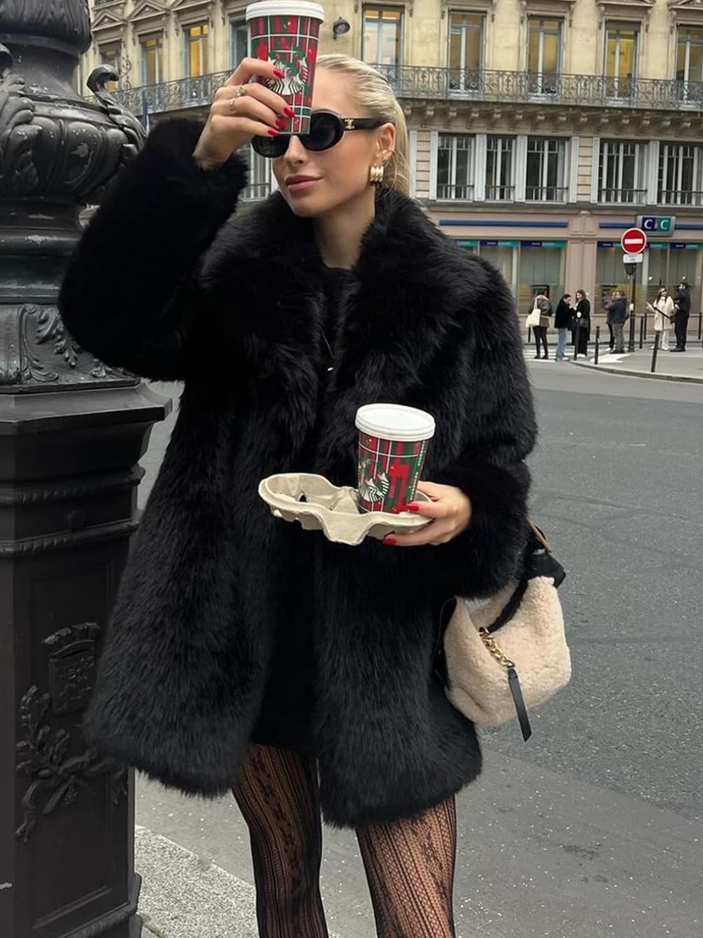 Luxury Black Faux Fur Coat - Women's Statement Jacket